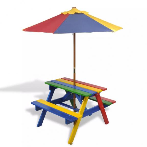 ARDEBO.de - Kinder-Picknicktisch mit Bänken & Sonnenschirm Mehrfarbig Holz