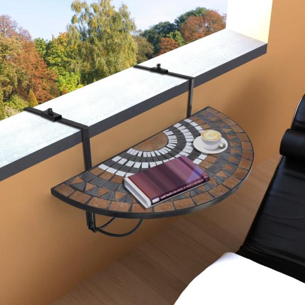 ARDEBO.de - Balkonhängetisch Mosaik Terracotta und Weiß
