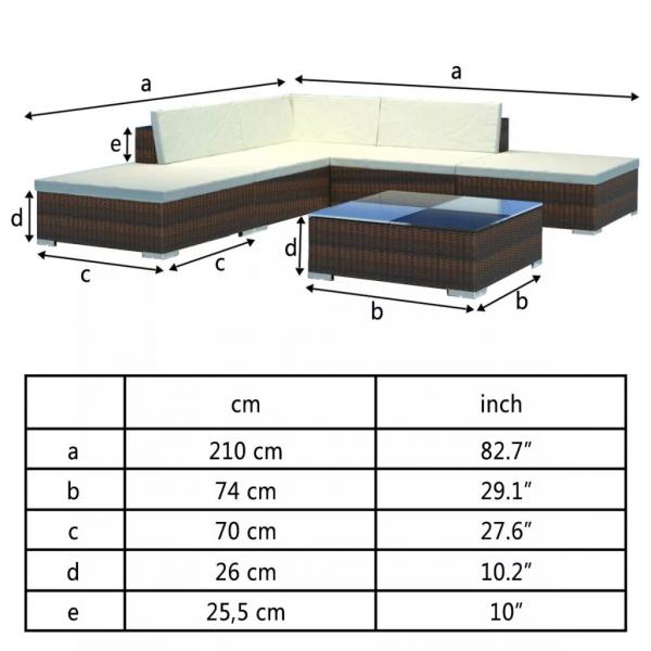 6-tlg. Garten-Lounge-Set mit Auflagen Poly Rattan Braun