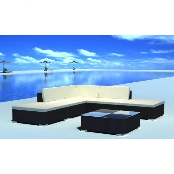 ARDEBO.de - 6-tlg. Garten-Lounge-Set mit Auflagen Poly Rattan Schwarz