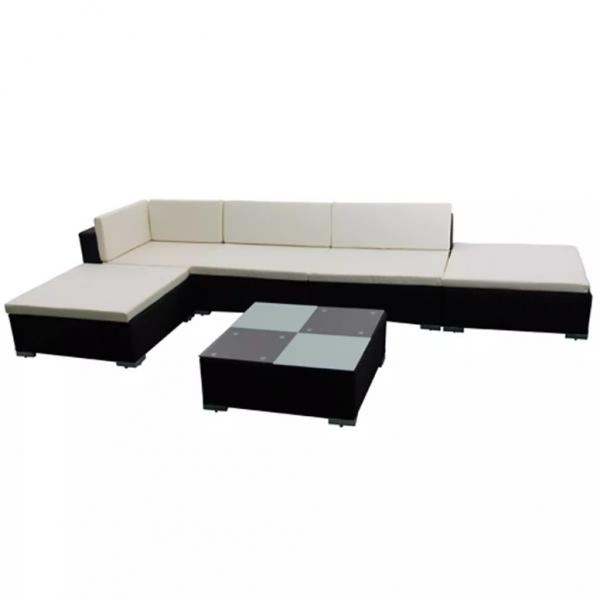 6-tlg. Garten-Lounge-Set mit Auflagen Poly Rattan Schwarz