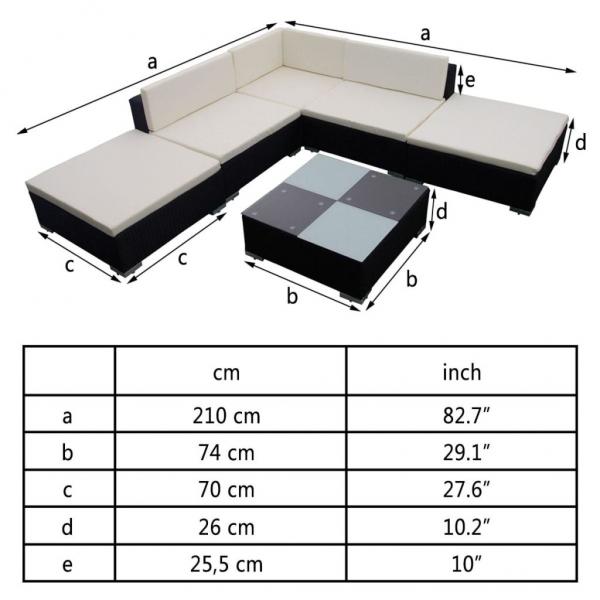 6-tlg. Garten-Lounge-Set mit Auflagen Poly Rattan Schwarz