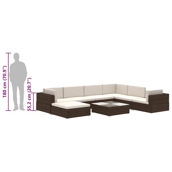 8-tlg. Garten-Lounge-Set mit Auflagen Poly Rattan Braun