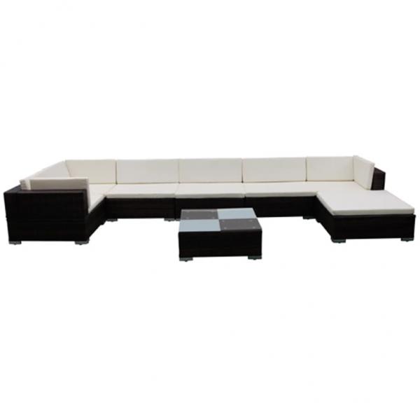 8-tlg. Garten-Lounge-Set mit Auflagen Poly Rattan Braun