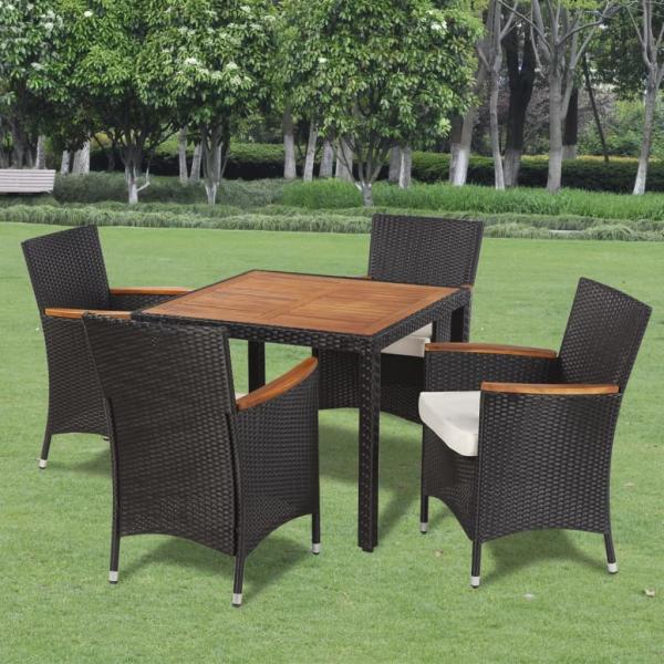 ARDEBO.de - 5-tlg. Garten-Essgruppe mit Auflagen Poly Rattan Schwarz