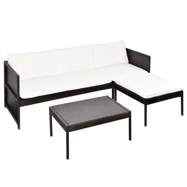 ARDEBO.de - 3-tlg. Garten-Lounge-Set mit Auflagen Poly Rattan Braun
