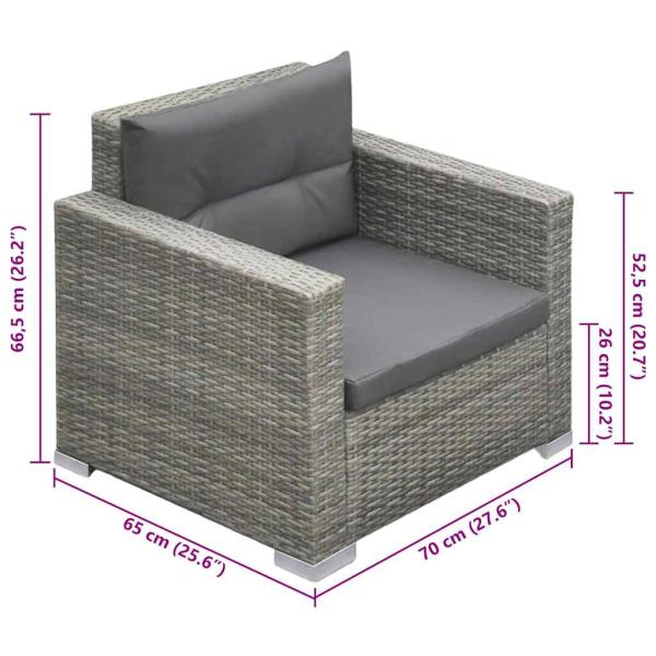 6-tlg. Garten-Lounge-Set mit Auflagen Poly Rattan Grau
