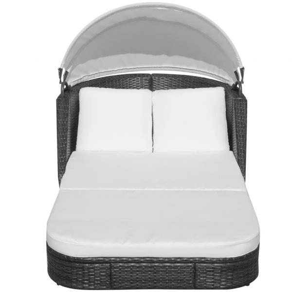 ARDEBO.de - Sonnenliege mit Dach Poly Rattan Schwarz
