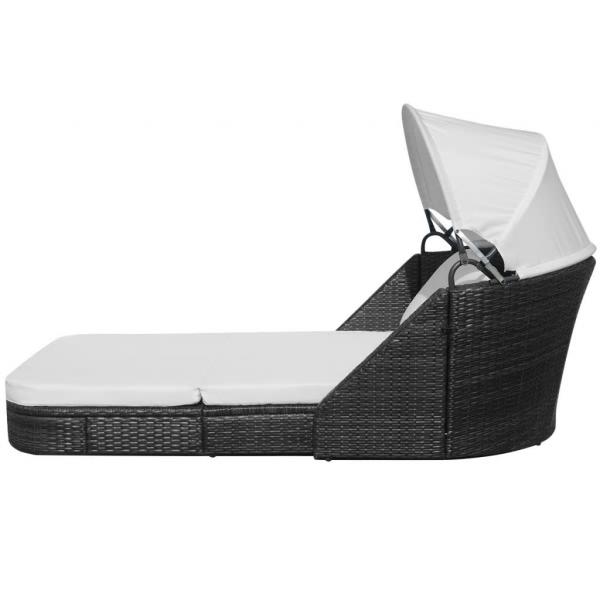 Sonnenliege mit Dach Poly Rattan Schwarz