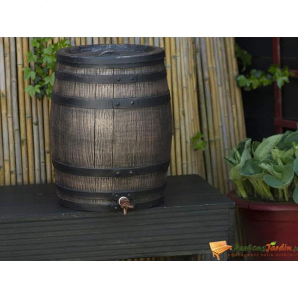 ARDEBO.de - Nature Regentonne mit Holzoptik 50 L 38 x 49,5 cm Braun  