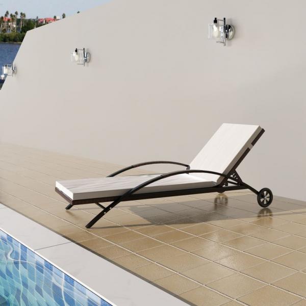 ARDEBO.de - Sonnenliege mit Polster & Rollen Poly Rattan Braun