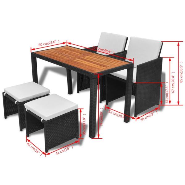 5-tlg. Garten-Essgruppe Poly Rattan Akazienholz Schwarz