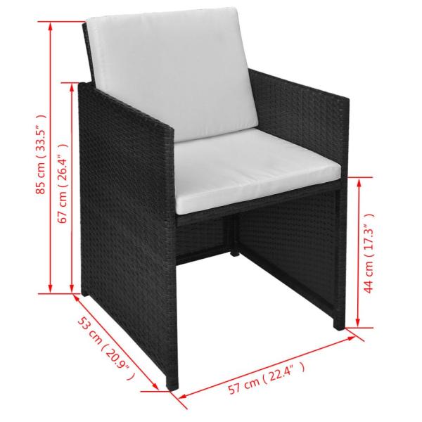 3-tlg. Bistro-Set mit Kissen Poly Rattan Schwarz
