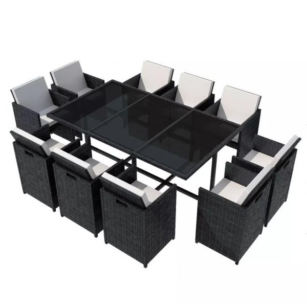 ARDEBO.de - 11-tlg. Garten-Essgruppe mit Auflagen Poly Rattan Schwarz