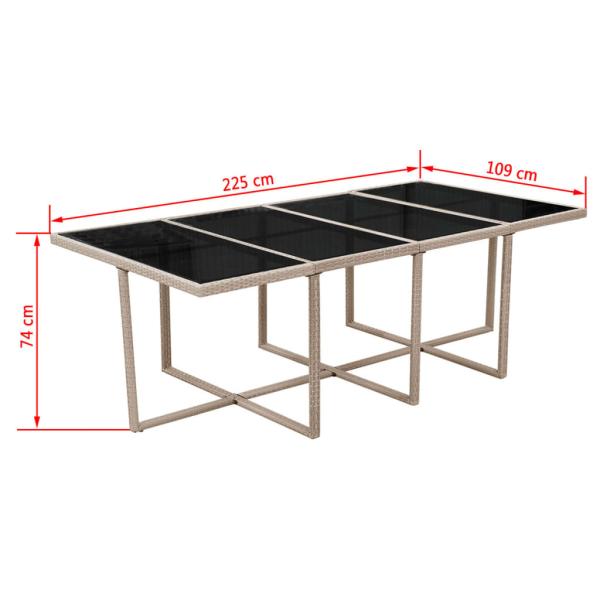 ARDEBO.de - 13-tlg. Garten-Essgruppe mit Auflagen Poly Rattan Beige