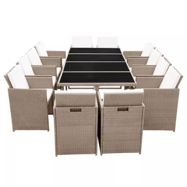 13-tlg. Garten-Essgruppe mit Auflagen Poly Rattan Beige