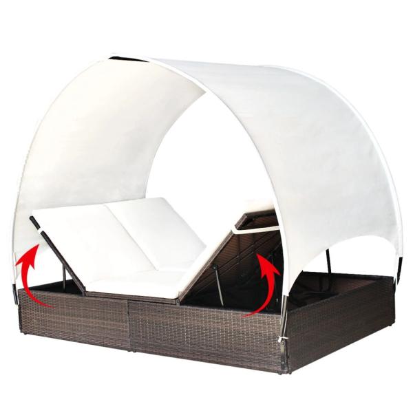 ARDEBO.de - Doppel-Sonnenliege mit Sonnendach Poly Rattan Braun