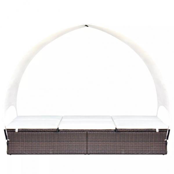 Doppel-Sonnenliege mit Sonnendach Poly Rattan Braun