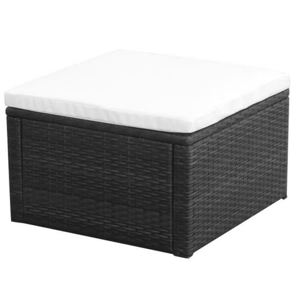 ARDEBO.de - Hocker mit Kissen Poly Rattan 53×53×30 cm Schwarz 