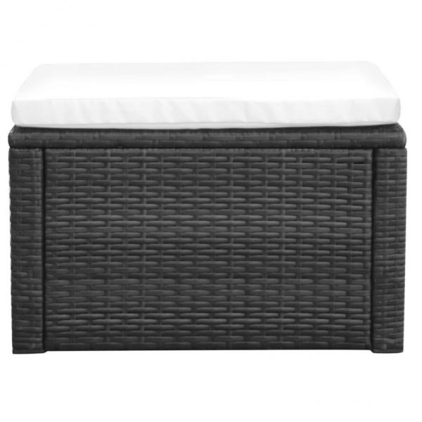 Hocker mit Kissen Poly Rattan 53×53×30 cm Schwarz 