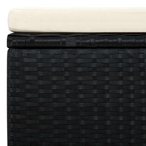 Hocker mit Kissen Poly Rattan 53×53×30 cm Schwarz 