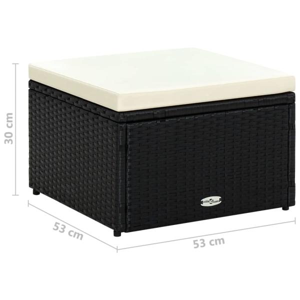 Hocker mit Kissen Poly Rattan 53×53×30 cm Schwarz 
