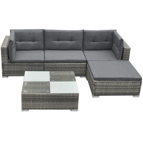 ARDEBO.de - 5-tlg. Garten-Lounge-Set mit Auflagen Poly Rattan Grau
