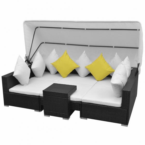 7-tlg. Garten-Lounge-Set mit Sonnendach Poly Rattan Schwarz