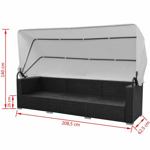 7-tlg. Garten-Lounge-Set mit Sonnendach Poly Rattan Schwarz