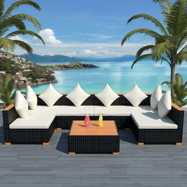 ARDEBO.de - 7-tlg. Garten-Lounge-Set mit Auflagen Poly Rattan Schwarz