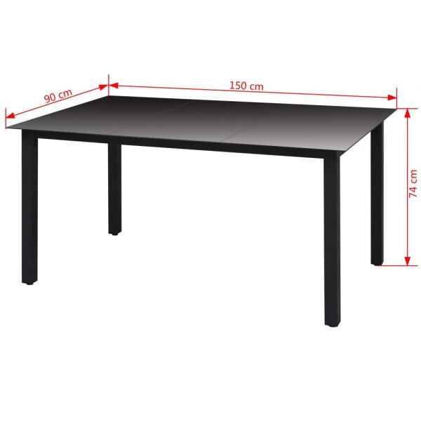 Gartentisch Schwarz 150x90x74 cm Aluminium und Glas
