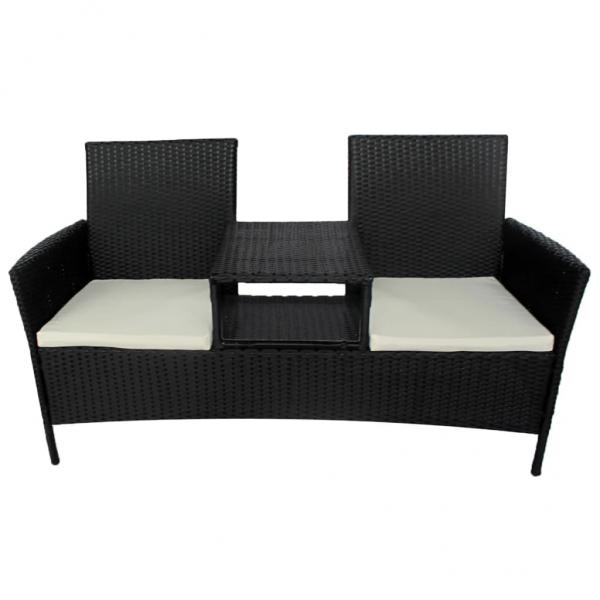 ARDEBO.de - Gartensofa 2-Sitzer mit Teetisch Poly Rattan Schwarz
