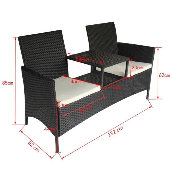 Gartensofa 2-Sitzer mit Teetisch Poly Rattan Schwarz