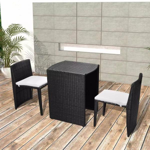 ARDEBO.de - 3-tlg. Bistro-Set mit Auflagen Poly Rattan Schwarz