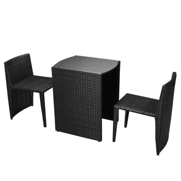 3-tlg. Bistro-Set mit Auflagen Poly Rattan Schwarz