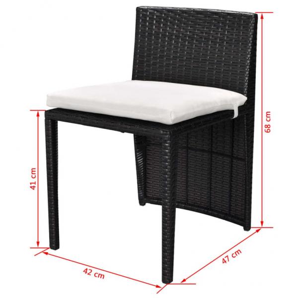3-tlg. Bistro-Set mit Auflagen Poly Rattan Schwarz