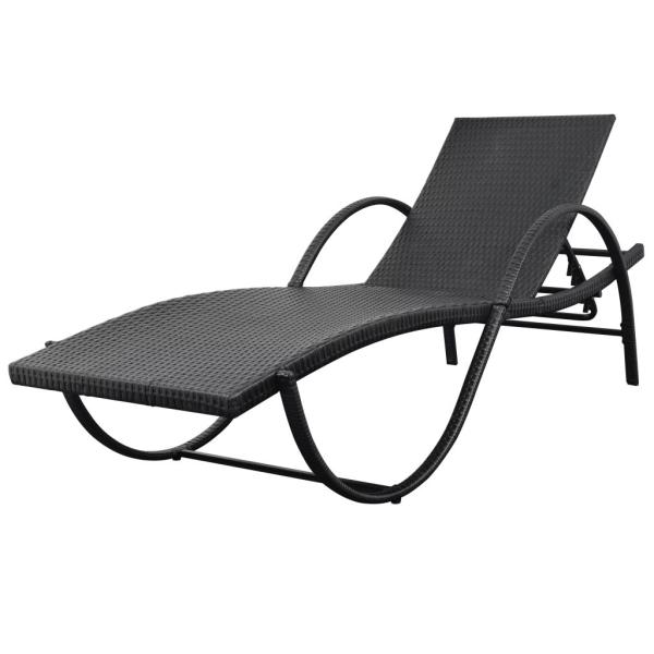 ARDEBO.de - Sonnenliege mit Auflage & Tisch Poly Rattan Schwarz