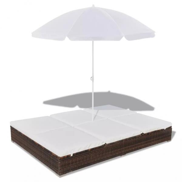 ARDEBO.de - Outdoor-Loungebett mit Sonnenschirm Poly Rattan Braun