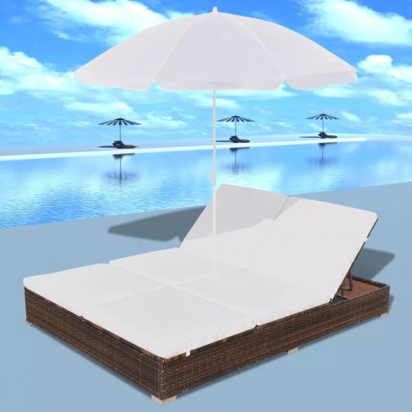 Outdoor-Loungebett mit Sonnenschirm Poly Rattan Braun