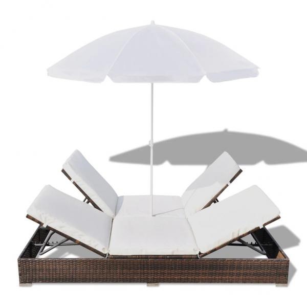 Outdoor-Loungebett mit Sonnenschirm Poly Rattan Braun