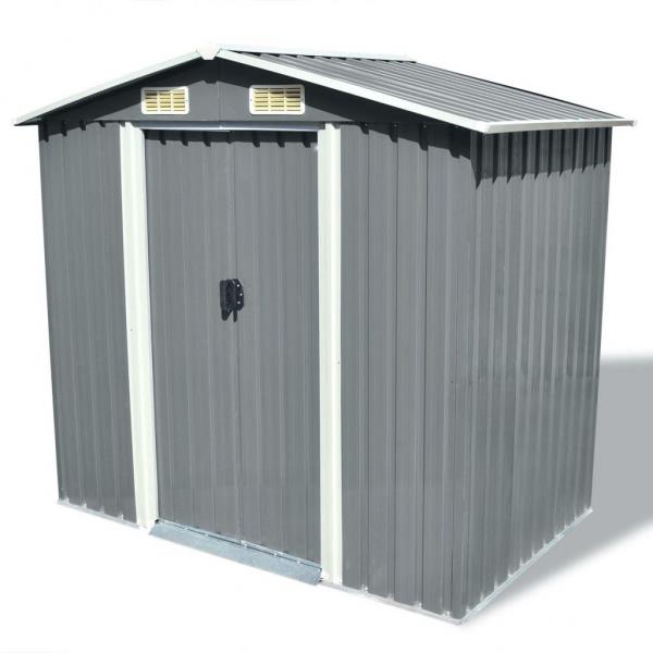 ARDEBO.de - Gartenschuppen Grau Metall 204 x 132 x 186 cm
