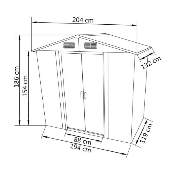 Gartenschuppen Grau Metall 204 x 132 x 186 cm