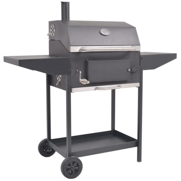 ARDEBO.de - Holzkohlegrill Smoker mit Ablage Schwarz
