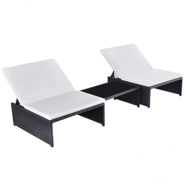 ARDEBO.de - Outdoor-Lehnstühle 2 Stk. mit Tisch Schwarz Poly-Rattan