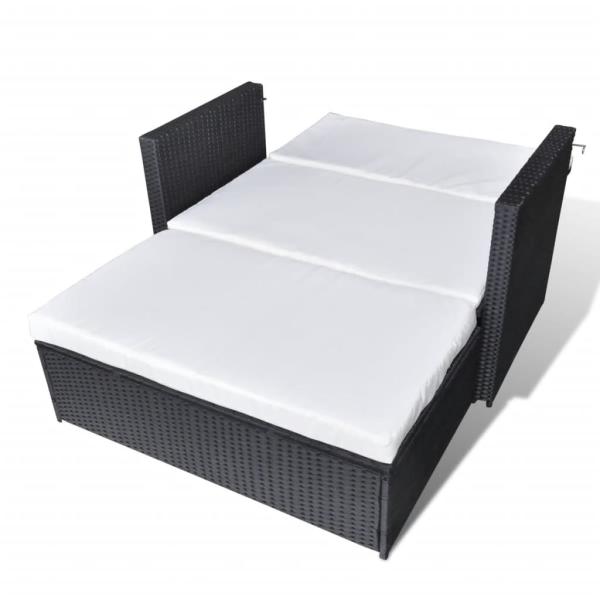 2-tlg. Garten-Lounge-Set mit Auflagen Poly Rattan Schwarz