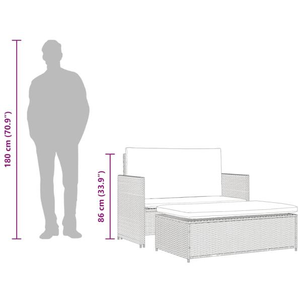 2-tlg. Garten-Lounge-Set mit Auflagen Poly Rattan Schwarz