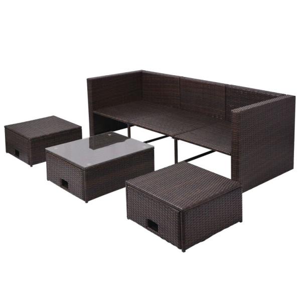 4-tlg. Garten-Lounge-Set mit Auflagen Poly Rattan Braun