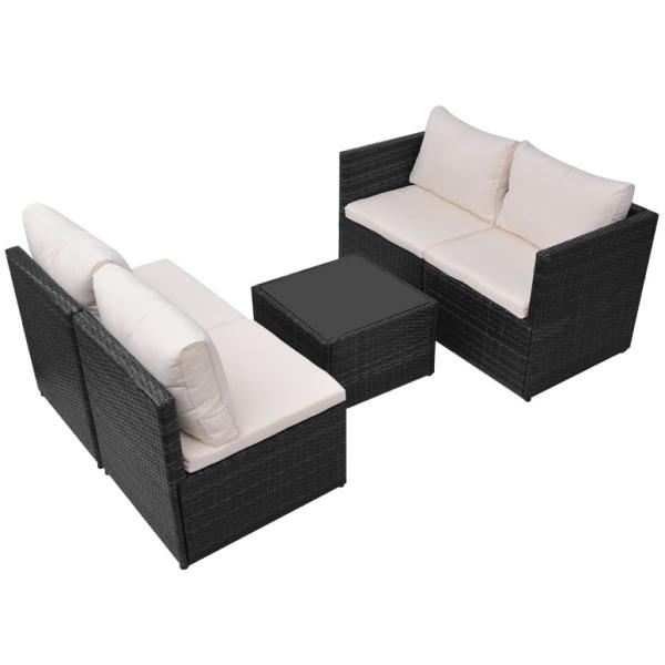 ARDEBO.de - 5-tlg. Garten-Lounge-Set mit Auflagen Poly Rattan Schwarz