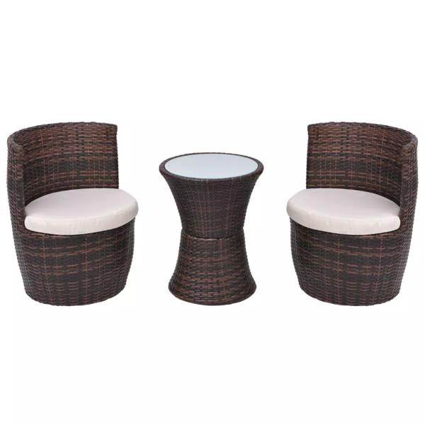ARDEBO.de - 3-tlg. Bistro-Set mit Auflagen Poly Rattan Braun