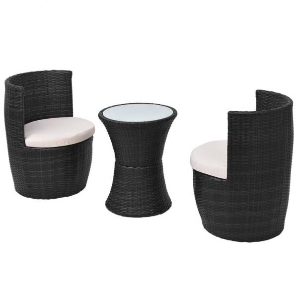 ARDEBO.de - 3-tlg. Bistro-Set mit Auflagen Poly Rattan Schwarz